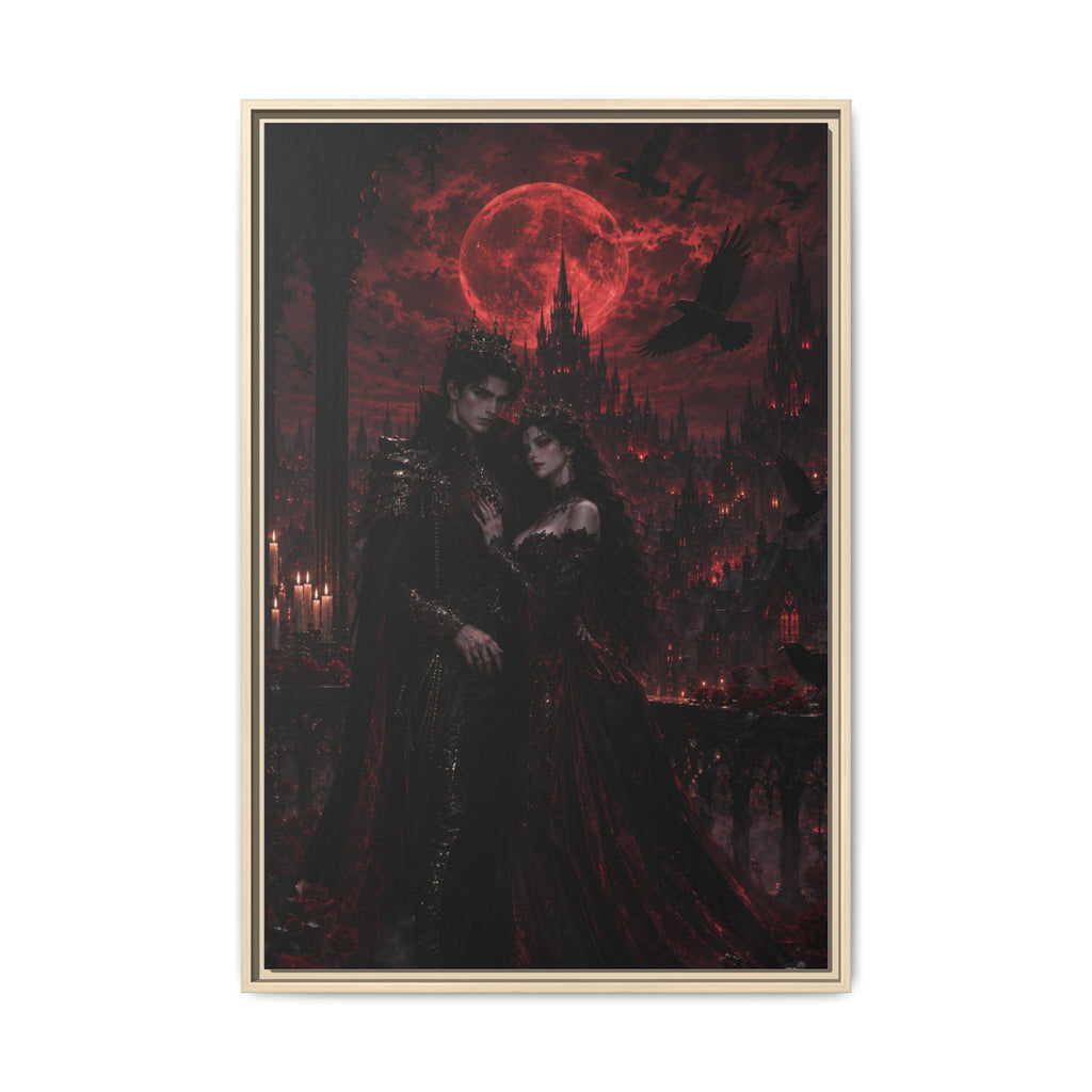 Vampire Lovers Matte Framed Canvas — Gothic Red Moon Wall Art
