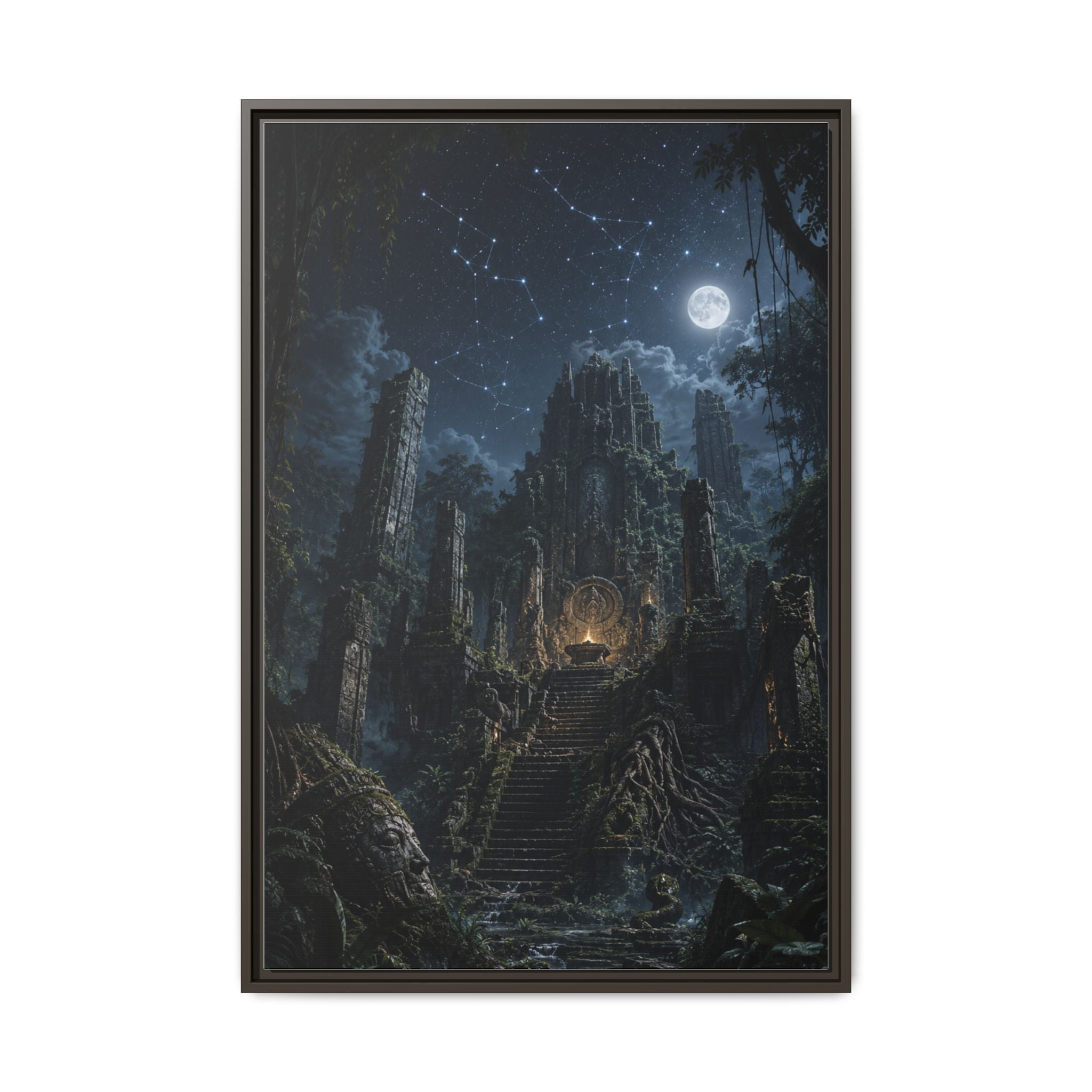 Framed Matte Canvas - Moonlit Ruins Fantasy Wall Art