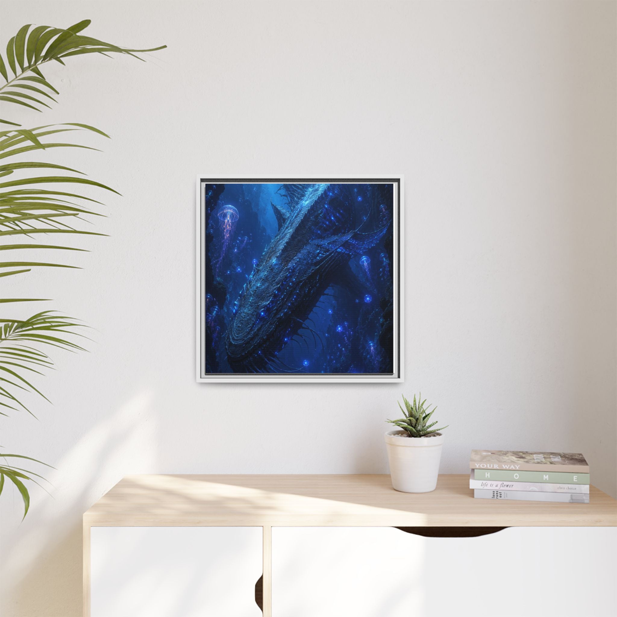 Framed Matte Canvas Art - Deep Sea Leviathan Fantasy Print