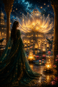 Fine Art Paper Print – Enchanted Lotus Lanterns Fantasy Scene
