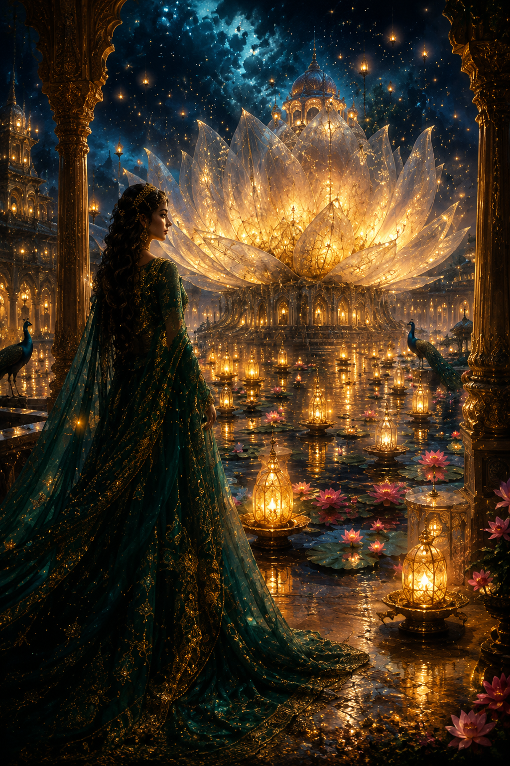 Fine Art Paper Print – Enchanted Lotus Lanterns Fantasy Scene