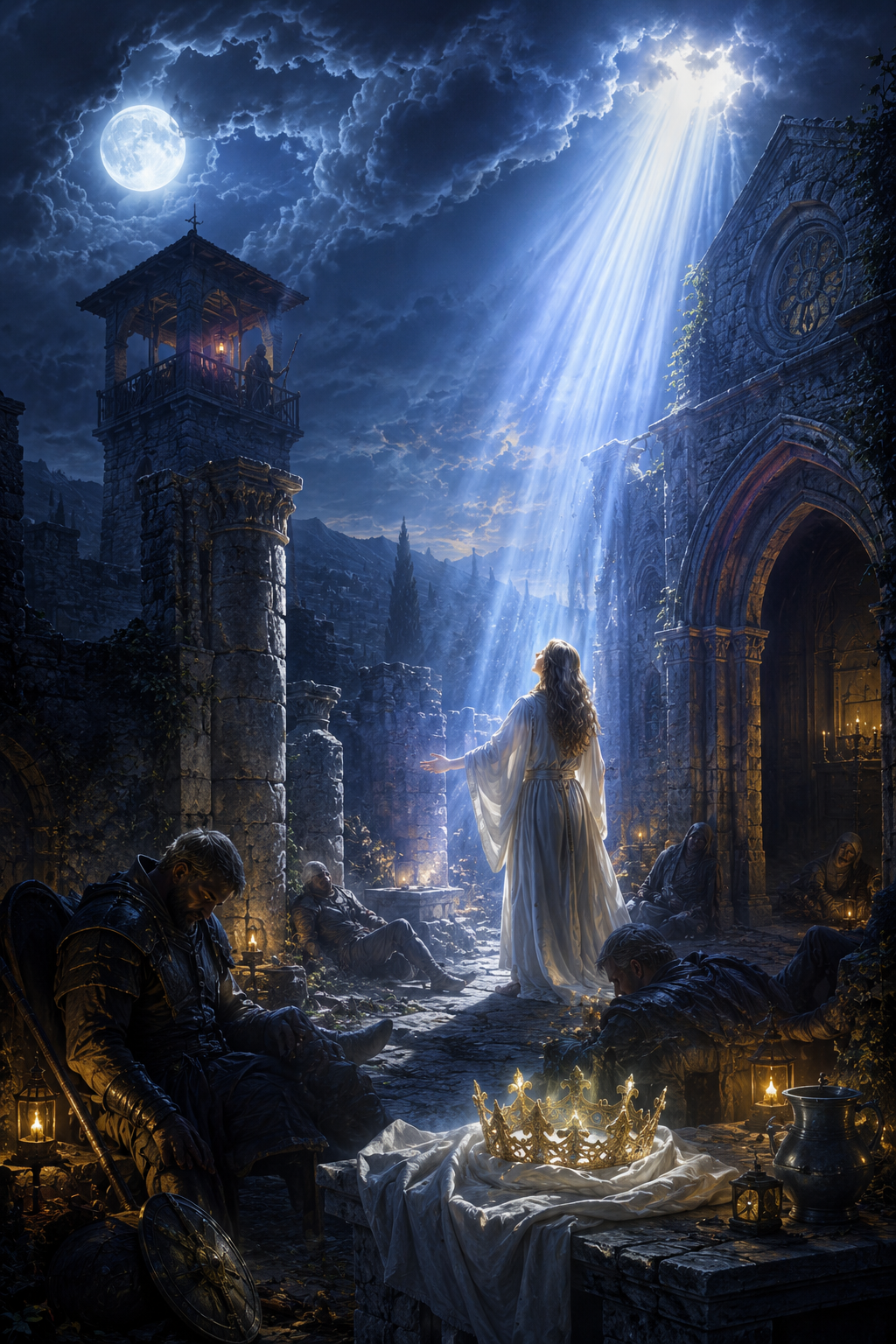 Fine Art Paper Print — Mystical Moonlight Nativity Scene